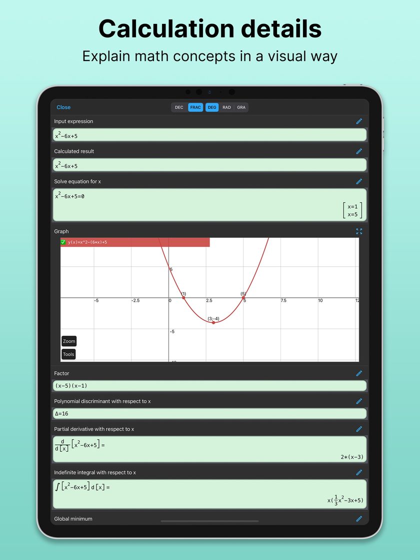 Calculation details on iPad, explaining math concepts visually